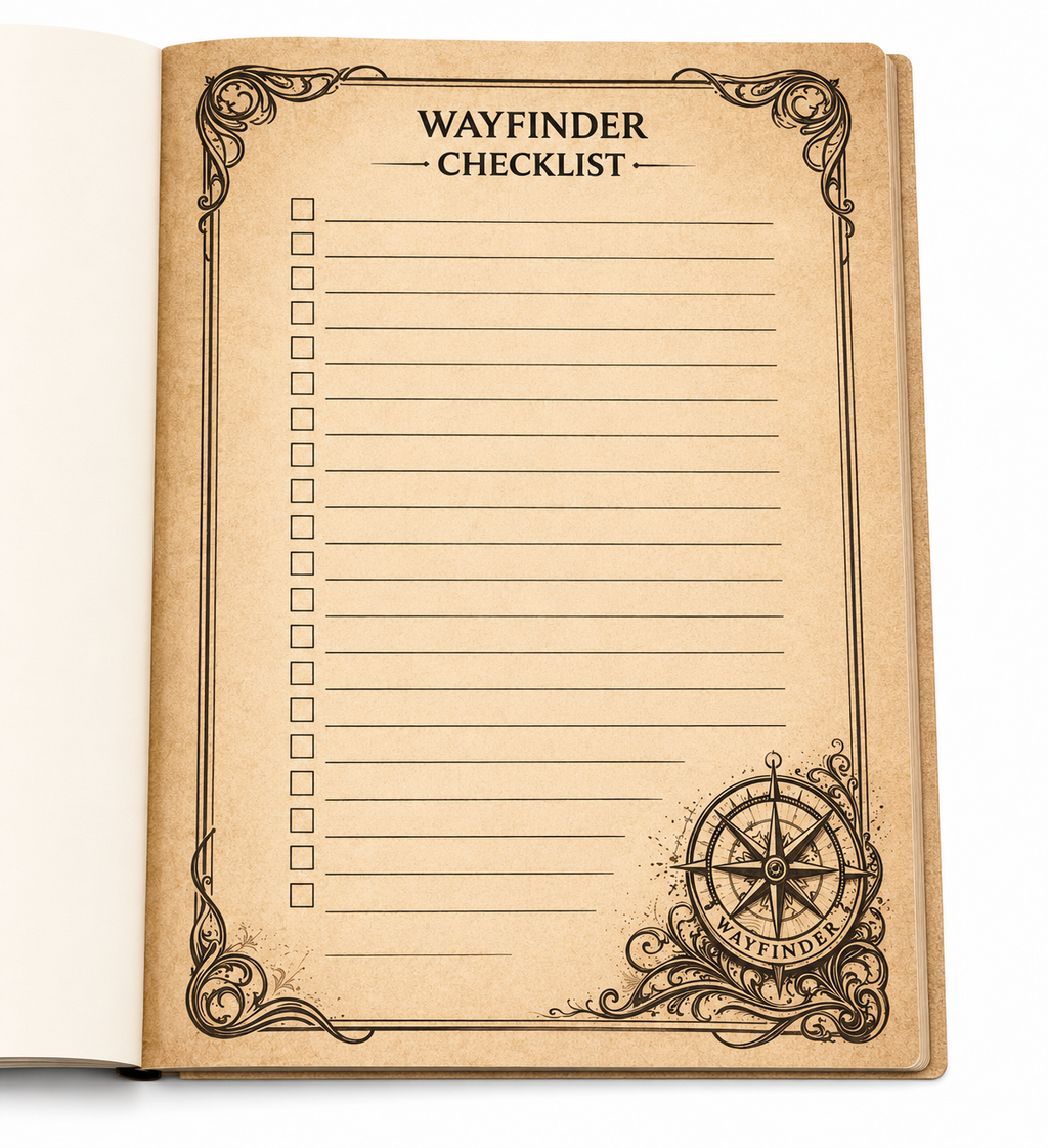 The Wayfinder hiking and backpacking journal — premium paper, gold-foil hardcover detail